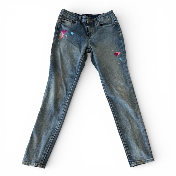 GAP Other - GAP Kids Jeans Stretch High Rise Jeggings Graphic Hearts Thunder Bolt Size 10